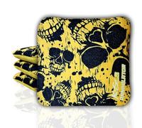 Killshots Cornhole | Annihilator Series | Limited Edition | Premium Cornhole Bags | Double-Sided Stick & Slide | Durable | Resin Filled | Regulation 6x6, 16oz | Set of 4 (Yellow Skulls)