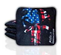 Killshots Cornhole | Annihilator Series | Limited Edition | Premium Cornhole Bags | Double-Sided Stick & Slide | Durable | Resin Filled | Regulation 6x6, 16oz | Set of 4 (Flag Skull)
