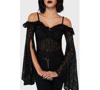 Killstar Belladonna Lace - Breathless Lace Bardot Top Long-sleeved Top black XL