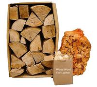 Kiln Dried 20kg Hardwood Logs, 3kg Kindling Wood Sticks + 50 Eco Firelighters Bundle. Firewood Pizza Ovens, Chimineas, Firepits, BBQ Wood Burner Hardwood Under 20% Moisture. Ready to Burn Fire Logs