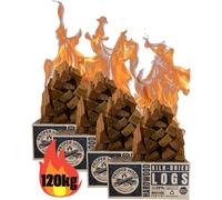 Kiln Dried Hardwood Firewood Logs - Proper Wood 120kg Box. Certified 'Ready to Burn', Low Moisture, Long Lasting Heat & Minimal Smoke. Indoor Fireplaces, Stoves Or Outdoor Fire Pit, Pizza Oven & BBQ