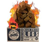 Kiln Dried Hardwood Firewood Logs - Proper Wood 30kg Box. Certified 'Ready to Burn', Low Moisture, Long Lasting Heat & Minimal Smoke. Indoor Fireplaces, Stoves Or Outdoor Fire Pit, Pizza Oven & BBQ