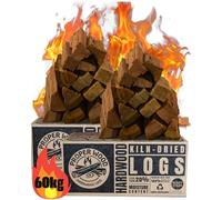 Kiln Dried Hardwood Firewood Logs - Proper Wood 60kg Box. Certified 'Ready to Burn', Low Moisture, Long Lasting Heat & Minimal Smoke. Indoor Fireplaces, Stoves Or Outdoor Fire Pit, Pizza Oven & BBQ