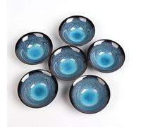 Kiln Glazed Ceramic Teacups, 1.18oz Kung Fu Porcelain Tiny Tea Bowls, Chinese Retro Small Set of 6 (A)