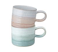 Kiln Green And Coral Small Ridged Mugs - Set Of 2 -
