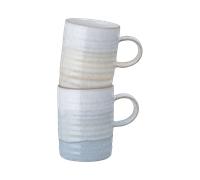 Kiln Lemon And Light Blue Ridged Mugs - Set Of 2 -