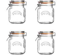 Kilner Square Clip Top Jar Set of 4, 1 Litre (1000ml) Airtight Glass Jars for Storing Coffee Beans Pickling Vegetables Chutneys Pasta Nuts BPA-Free