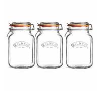 Kilner 1.5L Square Clip Top Storage Jars 3 Pack Airtight Glass Food Containers