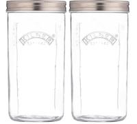 Kilner 1 Litre Fermentation Jar Set Wide Mouth Glass Jar with Silicone Valve Lid, Ceramic Weights & Recipe Booklet, Ideal for Small Batch Fermentation (Pack of 2)