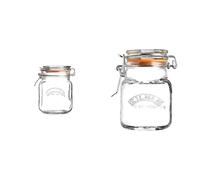 Kilner 1 Litre Square Glass Clip Top Preservation Storage Jar & Clip Top Square Glass Jar - 70 ml, Spice or Herb Jar, Small Preserve Sample Jar
