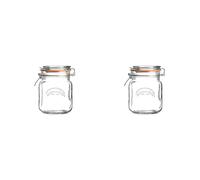 Kilner 1 Litre Square Glass Clip Top Preservation Storage Jar (Pack of 2)
