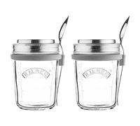 Kilner Breakfast Jar Set of 2, 0.35L Capacity, Measuring Lid for Overnight Oats, Yoghurt, Cereal and Porridge, Set Includes Jar, Lid and Viners Spoon