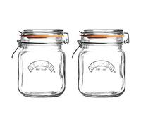 Kilner Clip Top Square Jar Ideal for Storing Food 1 Litre Clear/Transparent (Pack of 2)