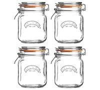 Kilner Clip Top Square Jar Ideal for Storing Food 1 Litre Clear/Transparent (Pack of 4)