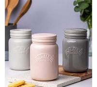 Kilner Dusty Pink Push Top Stoneware Storage Jar 0.6 Litre - Set Of 3