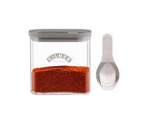 Kilner Fresh Storage Bulk Spice Jar 700ml Glass Food Container with Silicone Valve Lid | Airtight, Stackable Design with Integrated Measuring Spoon | Ideal for Spices, Herbs and Seasoning