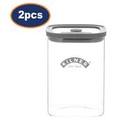 Kilner Fresh Storage Jar Glass 1L Square Container Airtight Silicone Lid 2Pcs