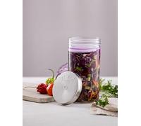 Kilner 1 Litre Fermentation Jar Set Wide Mouth Glass Jar with Silicone Valve Lid, Ceramic Weights & Recipe Booklet, Ideal for Small Batch Fermentation
