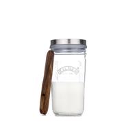 Kilner Kefir Set 0.5Litre Wide Mouth Jar with Silicone Strainer Cap Beech Wood Measuring Spoon & Stainless Steel Lid, Make Probiot