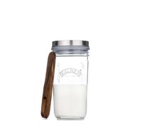 Kilner Kefir Set 0.5Litre Wide Mouth Jar with Silicone Strainer Cap Beech Wood Measuring Spoon & Stainless Steel Lid, Make Probiotic Drinks