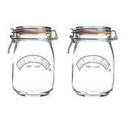 Kilner Pack 2 Round Clip Top Glass Jar Home Kitchen Storage Solution 1L Clear
