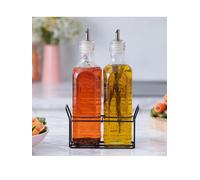 Set of 2 Oil Bottles with Metal Rack - Clear - Kilner - Wilko