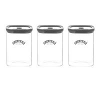 Kilner Set Of 3 Fresh Storage Square Glass Jar 1 Litre With Silicone Lid - Clear