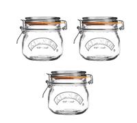 Kilner Set of 3 Round Clip Top Jars 0.5 Litre (3 x 500 ml) Airtight Glass Storage Jars for Preserving Jams Dry Foods Reusable