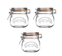 Kilner Set of 3 Round Clip Top Jars 0.5 Litre (3 x 500 ml) Airtight Glass Storage Jars for Preserving Jams Dry Foods Reusable