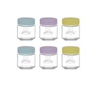 Kilner Kids Glass Baby Food Jars Set of 6x 110ml Reusable Jars with Airtight Silicone Lids in Purple, Yellow, and Turquoise Ideal for Homemade Purees, Batch Cooking and Portable Storage