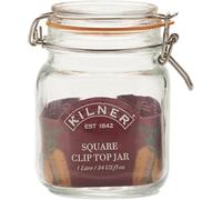 Kilner Square Clip Top Jar 1L (1000ml) Airtight Glass Jar for Pickling Vegetables Preserving Chutneys Storing Coffee Beans Nuts Pasta Dry Foods