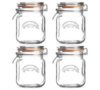 Kilner Square Clip Top Jar Set of 4, 1 Litre (1000ml) Airtight Glass Jars for Storing Coffee Beans Pickling Vegetables Chutneys Pasta Nuts BPA-Free