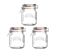 Kilner Square Clip Top Jar Set of 3, 1 Litre (1000ml) Airtight Glass Jars for Storing Coffee Beans Pickling Vegetables Chutneys Pasta Nuts BPA-Free Dishwasher Safe