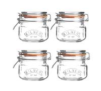 Kilner Square Clip Top Jar Set of 4, 0.5 Litre (500ml) Airtight Glass Jars for Preserving Pickling and Pantry Storage BPA-Free Dishwasher Safe Durable