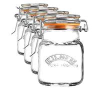 Kilner Square Clip Top Spice Jar 70ml (0.07L) Airtight Glass Jar for Storing Herbs and Spices Space-Saving Pantry Solution (Pack of 4)