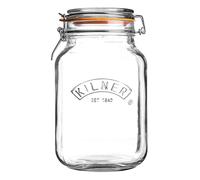 KILNER SQUARE GLASS CLIP TOP JAR WITH AIRTIGHT RUBBER SEAL 1.5 LITRE