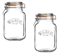 Kilner Square Glass Top Jar with Rubber Seal and Stainless Steel Clip, 1.5 Litre - 2 Pack