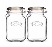 Kilner Square Storage Jars 2 x 1.5L Pack Clip Top Airtight Preserve Kitchen Jars