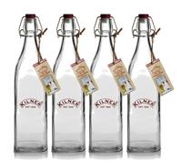 Kilner Traditional Vintage Style Square Airtight Clip Top Preserve Glass Bottles, 1 Litre - 4 Piece Set
