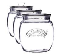 Kilner Universal Jar Push-Top Lid 0.85 Litre Glass Food Container with Silicone Seal Airtight Kitchen Storage for Tea Coffee Sugar and Pantry Essentials (Pack of 3)