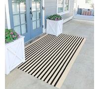 KILOCOCO Beige Striped Rug - 4'X6' Front Door Mat Welcome Rugs Outdoor, Cotton Washable Porch Rug Layered Doormats for Patio Farmhouse Entryway Kitchen Laundry Room
