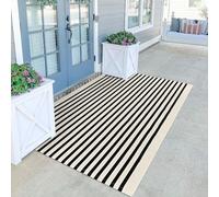 KILOCOCO Beige Striped Rug 4x6 Indoor Outdoor Front Door Rugs Hand Woven Cotton Washable Striped Layered Doormats for Front Porch Kitchen Farmhouse Entryway Patio