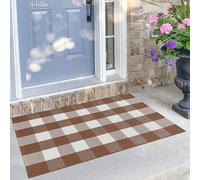 KILOCOCO Buffalo Plaid Checkered Floor Mat, Floor Mats - 27.5x43 Inches Front Door Mat Outdoor, Brown Outdoor Rug, Cotton Washable Front Porch Rug Layered Doormats for Front PorchFarmhouseEntryway