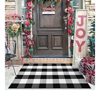 KILOCOCO Buffalo Plaid Checkered Rug - Door Mat Outdoor, Black and White Outdoor, Cotton Washable Front Door Rug Layered Doormats for Front Porch/Farmhouse/Entryway, 27.5x43 Inches