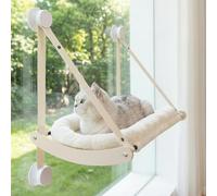 Kilodor Cat Window Perch, Cat Hammock for Window with 4 Strong Suction Cups - Easy Assembly, Solid Wood Frame with Large Cats Bed - Supports Up to 40lbs for Indoor Cats