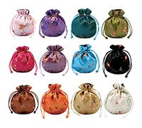 kilofly 12 pc Silk Coin Purse Drawstring Floral Embroidered Jewelry Pouch Bags