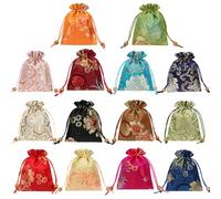 kilofly 14pc Silk Brocade Jewelry Pouch Double Layer Drawstring Coin Gift Bag
