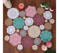 kilofly 26 pcs Cotton Crochet Coasters Doilies 1.8"-7.5" Handmade White Beige Placemats
