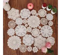 kilofly 26 pcs Cotton Crochet Coasters Doilies 1.8"-7.5" Handmade White Beige Placemats