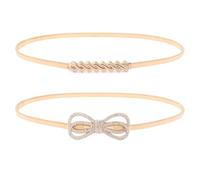 kilofly 2pc Women's Gold Metal Rhinestone Thin Stretch Skinny Belt Waistbands